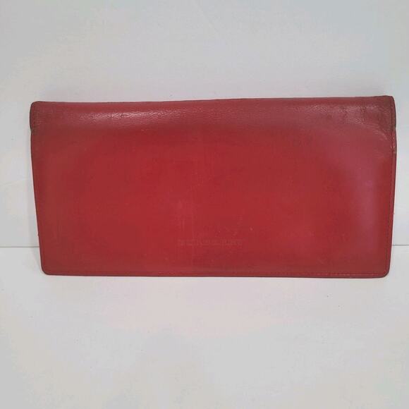 Burberry Leather Wallet Red Clutch Logo Large Nova Designer Vintage Folding Fair - Picture 1 of 13